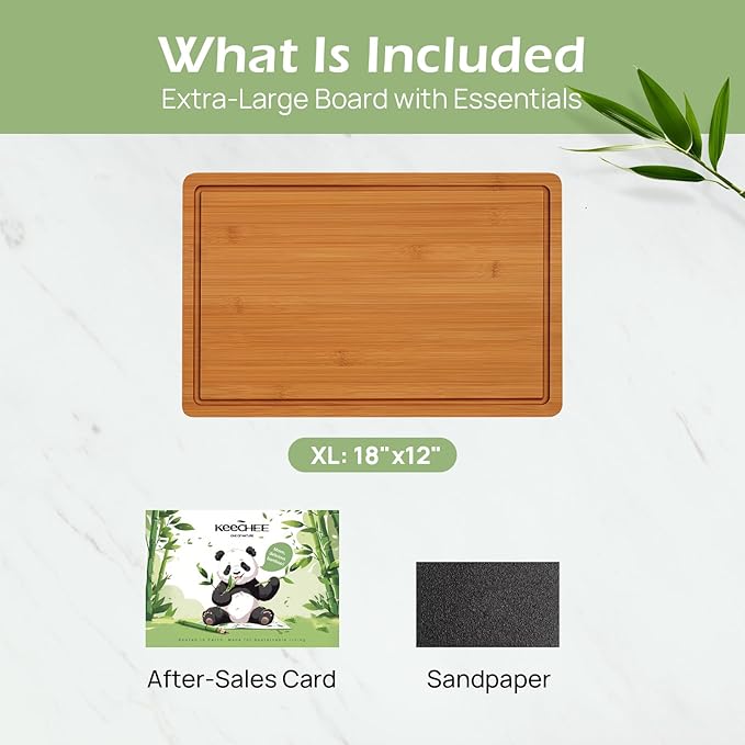 Extra Large Bamboo Cutting Board for Kitchen - 18 Inch Wood XL Cutting Boards with Juice Groove and Handles, Wooden Chopping Board for Meat, Cheese, Fruit & Vegetables (Pre Oiled, Brown)