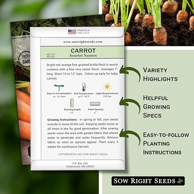 Sow Right Seeds - Scarlet Nantes Carrot Seed for Planting - Non-GMO Heirloom Packet with Instructions to Plant a Home Vegetable Garden - Indoors or Outdoor - Sweet and Vibrant Variety (1)