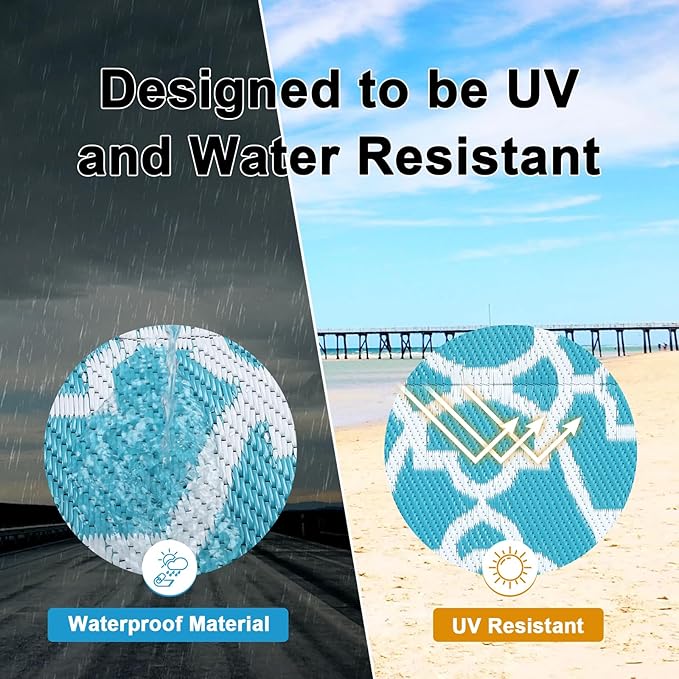 HEBE Outdoor Rug Waterproof 9x12, Plastic Straw Rug Camping Rug, Reversible Outdoor Patio Rugs RV Mat Clearance, Indoor Outside Floor Carpet for Porch,Deck,Camper,Balcony,Backyard