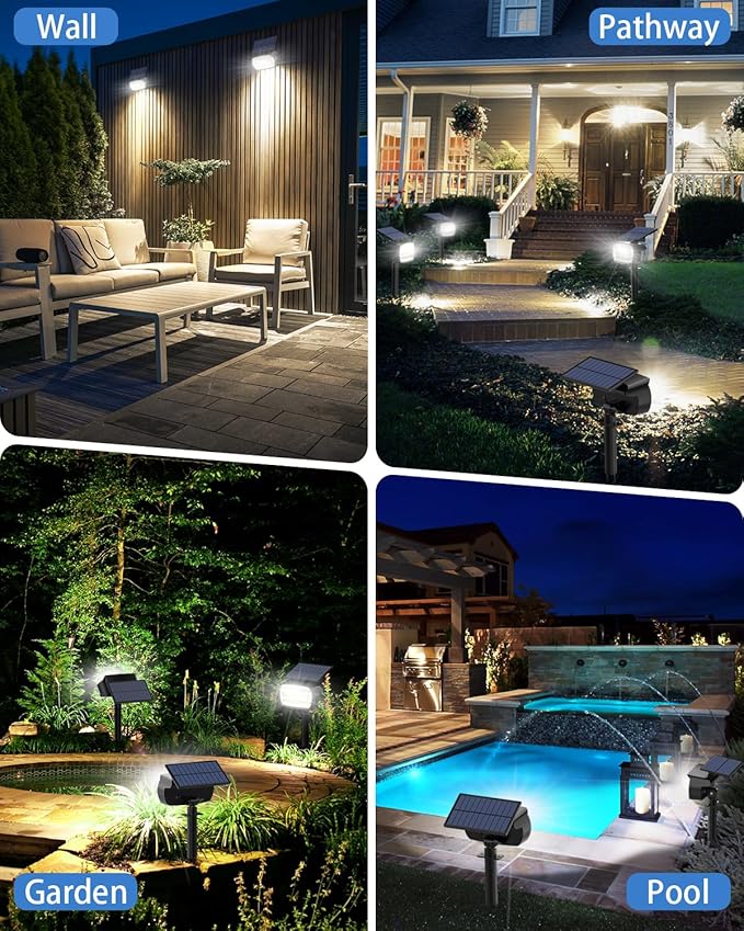 Fabrito Solar Spot Lights Outdoor 136 LEDs, Large Area Lighting Solar Lights Outdoor, 6 Pack IP65 Waterproof Landscape Spotlights Auto On/Off for Yard, Garden, Pathway, Plants,Tree (Cool White)