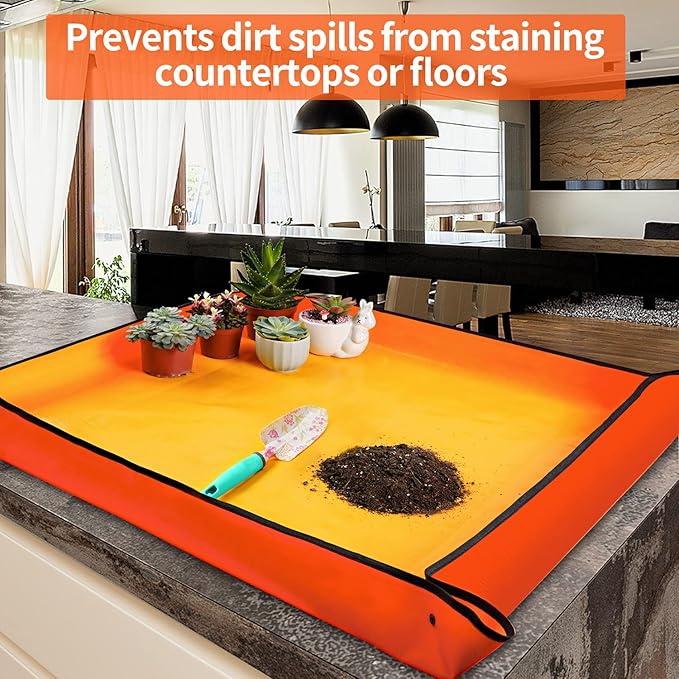 Extra Large Repotting Mat for Indoor Plants Transplanting and Potting Mix Mess Control, 39.5" X 39.5" Portable Gardening Tray Plant Planting Potting Mat Garden Gifts for Women Grandma Birthday Gift