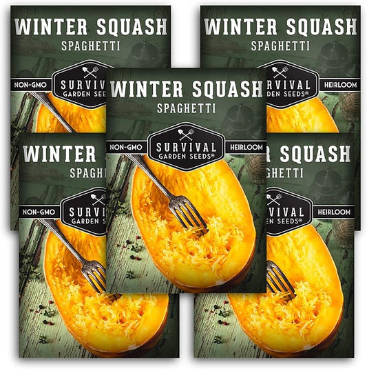Survival Garden Seeds - Spaghetti Squash Seed for Planting - 5 Packets with Instructions to Plant and Grow Low Carb Healthy Winter Squash in Your Home Vegetable Garden - Non-GMO Heirloom Variety