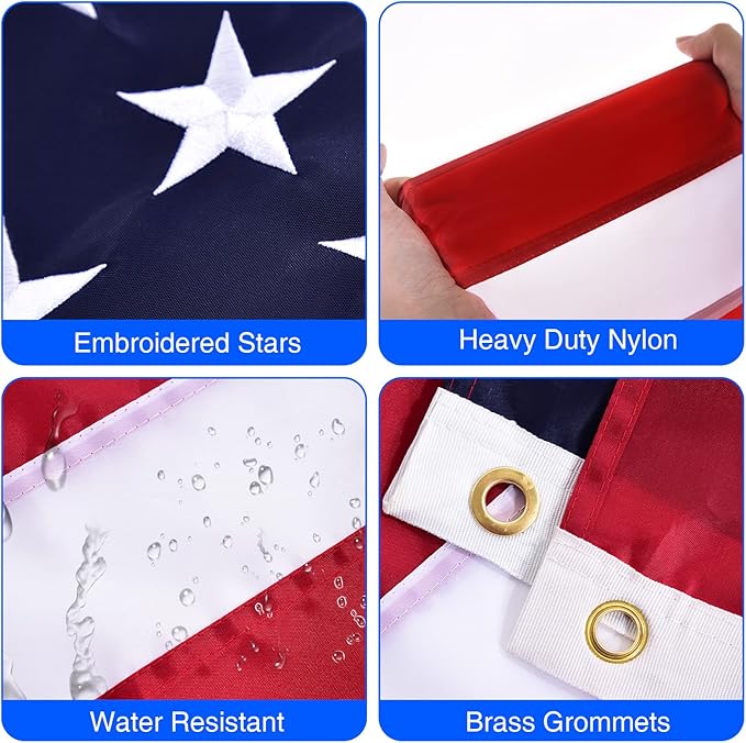 Quarut House Flag Pole Kit,Including 6Ft Stainless Steel Flag Pole,Heavy Duty Nylon 3x5 Ft American Flag,Aluminum Alloy Rings and Bracket.Wall Mounted Flagpole Set for Residential Commercial(Black)