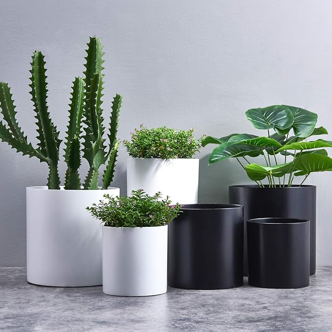 FaithLand Plant Pot 14 inch - Perfectly Fits Mid-Century Modern Plant Stand - Drainage Plug and Drainage Mesh Screen - Matte Black