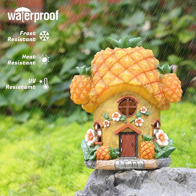 Fairy House Pineapple-Solar Garden Statues-Outdoor Decor - Fairy Garden Accessories for Porch Backyard Yard Lawn Flower Bed Decor
