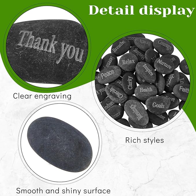 Fabbay Engraved Inspirational Stones Encouragement Motivational Rocks with Words Garden Positive Gift for Christmas Thanksgiving(Black,40 Pcs)