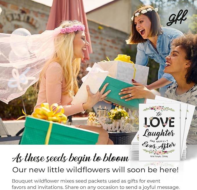 Pre-Filled Wildflower Seed Packet for Wedding Favor Baby Showers Bridal Shower Love Laughter and Happily Ever After Party Favors for Guests - Plant Year-Round Seed Mix - White Pack of 20