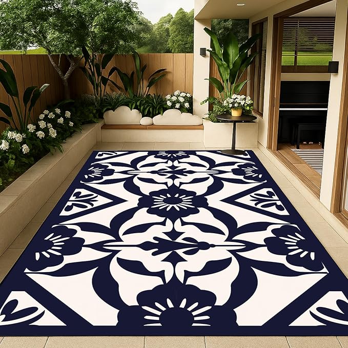 WILDROOTS 5x8 Feet Klein Plastic Outdoor Rug, Stain Resistant Waterproof Reversible Outdoor Patio Rug, Fade Resistant Camping Rug