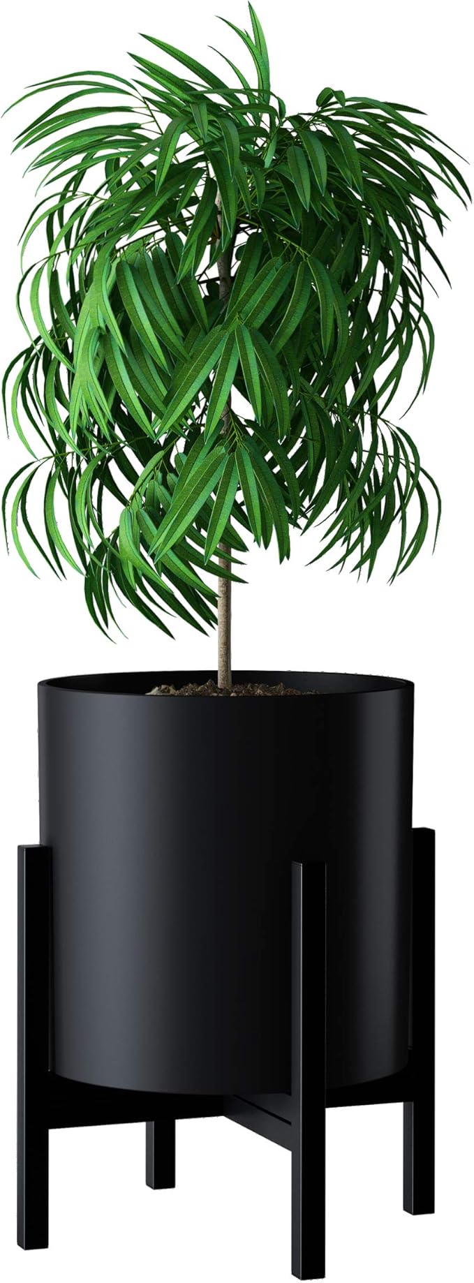 FaithLand Plant Pot 12 inch - Perfectly Fits Mid-Century Modern Plant Stand - Drainage Plug and Drainage Mesh Screen - Matte Black