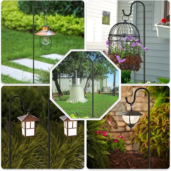 84" Shepherds Hooks for Outdoor with 7 Prongs Base, Heavy Duty Bird Feeder Pole for Hanging Lantern, Hummingbird Feeder, Shepherds Hook for Bird Feeders for Outside, 2 Packs, Black