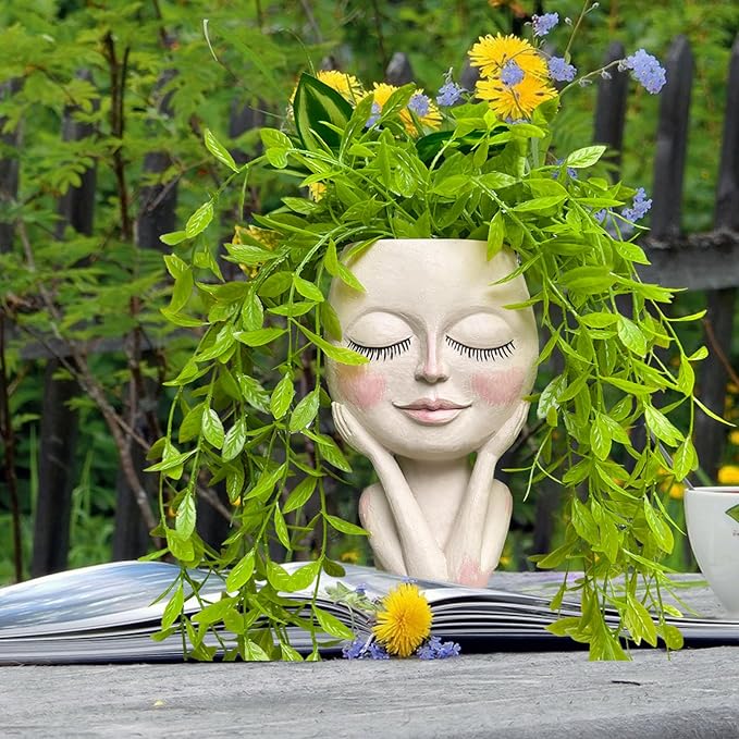 Face Planters Pots Head - Cute Succulents Plants Planters, Plant Pots Indoor with Drainage System, Garden Gifts for Wome, Garden Decorations for Outdoor, Unique Ornaments for Home