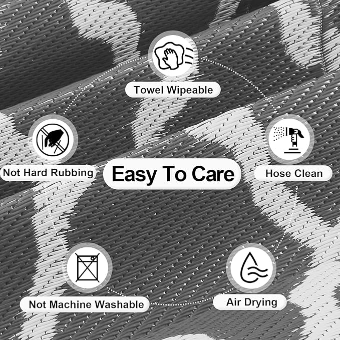 OutdoorLines Outdoor Plastic Area Rugs for Patio 6x9 ft - Reversible Outside Carpet, Stain & UV Resistant RV Mats, Straw Rug for Camping, Deck Garden, Porch and Balcony, Moroccan Grey & Light Grey