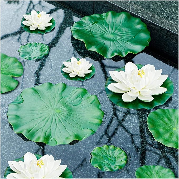 Lily Pad for Ponds, 9 PCS Artificial Lotus, Realistic Water Floating Foam Lotuses Fake Lily Pad for Home Garden Patio Pond