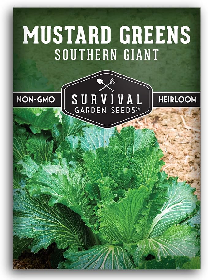 Survival Garden Seeds - Southern Giant Mustard Greens Seed for Planting - Packet with Instructions to Grow Spicy Brassica Juncea Leaves in Your Home Vegetable Garden - Non-GMO Heirloom Variety