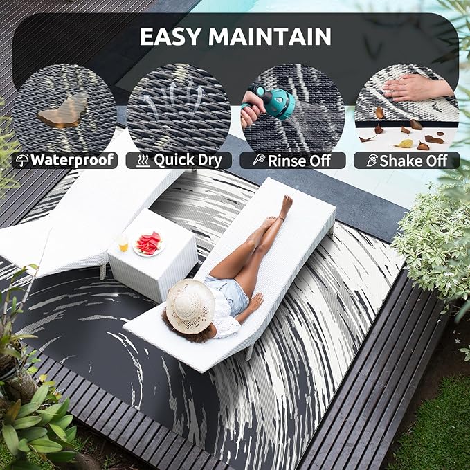 COCOER Modern Outdoor Rug 6x9 Reversible-Waterproof Outdoor Patio Rug-Quick Dry Outdoor Area Rugs Indoor Outdoor Rugs-Outside Rug Patio Decor for Porch Deck Balcony Backyard