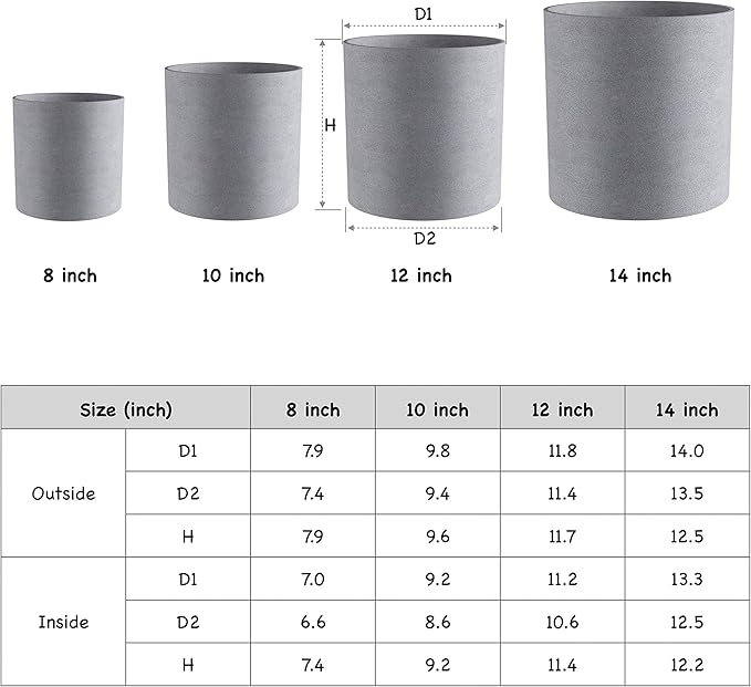 FaithLand Plant Pot 12 inch - Perfectly Fits Mid-Century Modern Plant Stand - Drainage Plug - Gray Planter Pot
