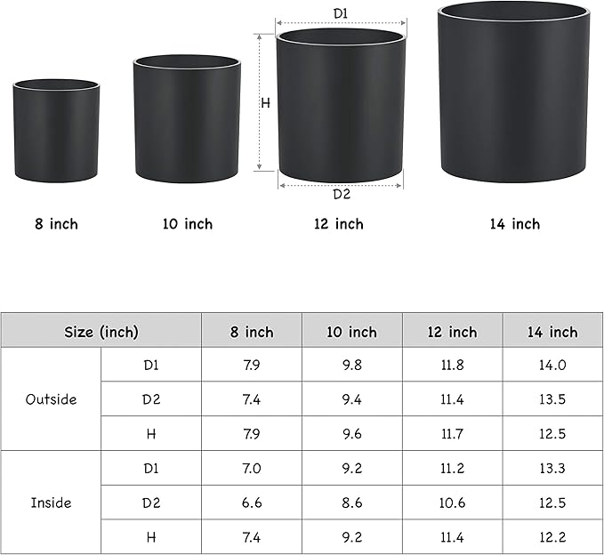 FaithLand Plant Pot 8 inch - Perfectly Fits Mid-Century Modern Plant Stand - Drainage Plug - Matte Black