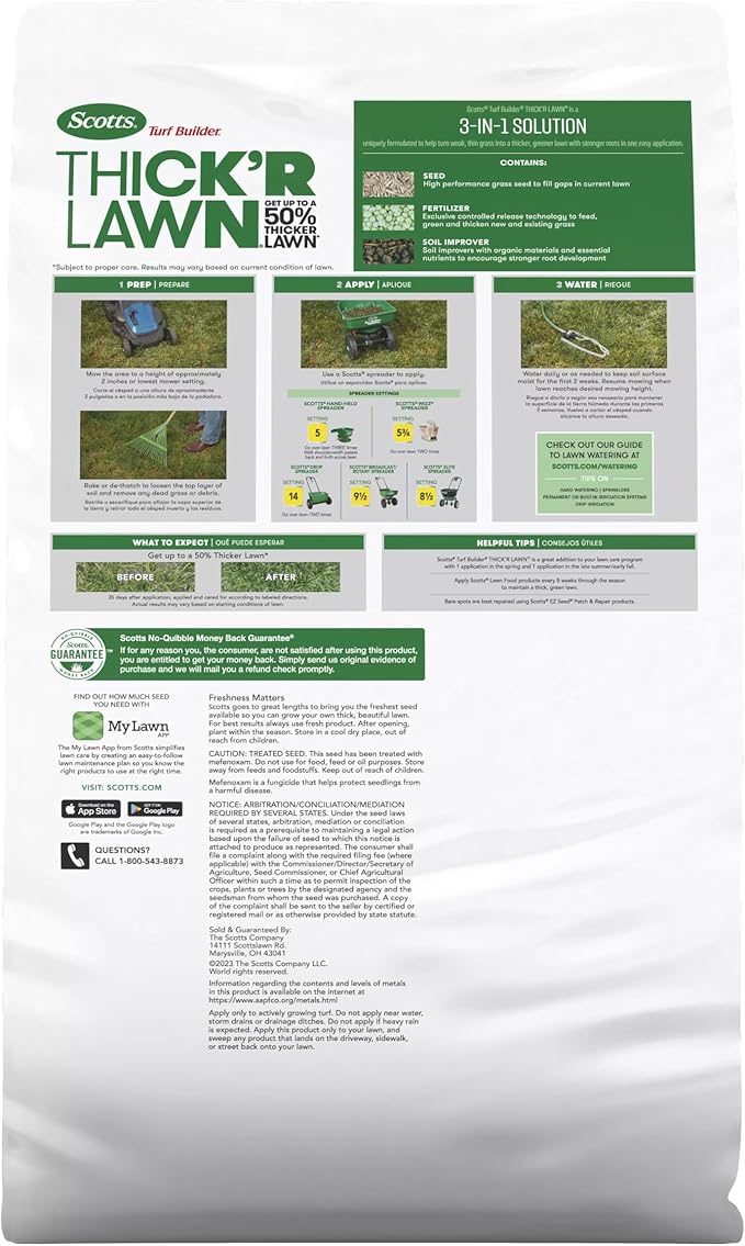 Scotts Turf Builder Thick'R Lawn Southern Gold Blend for Tall Fescue Lawns, Grass Seed, Fertilizer, and Soil Improver, 40 lb.