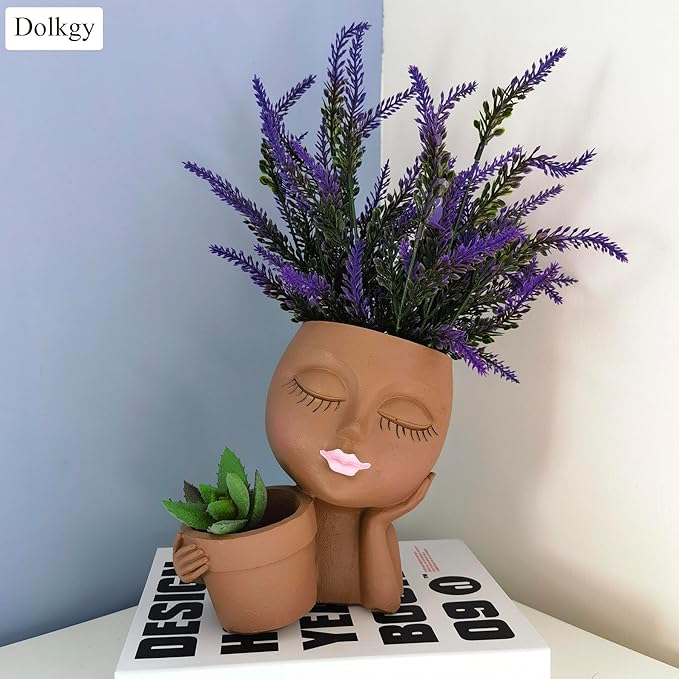 Face Flower Pot Head Planter, Black Woman Unique Planters for Indoor Outdoor Plants, Novelty Plant Pots Lady Vase with Drainage Hole Home Garden Succulents Cactus