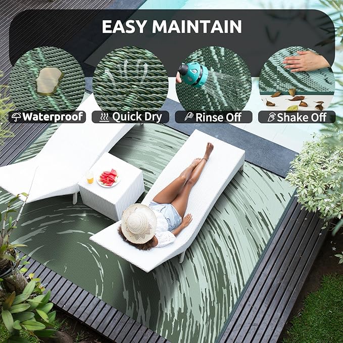 COCOER Modern Outdoor Rug 8x10 Reversible-Waterproof Outdoor Patio Rug-Quick Dry Outdoor Area Rugs Indoor Outdoor Rugs-Outside Rug Patio Decor for Porch Deck Balcony Backyard