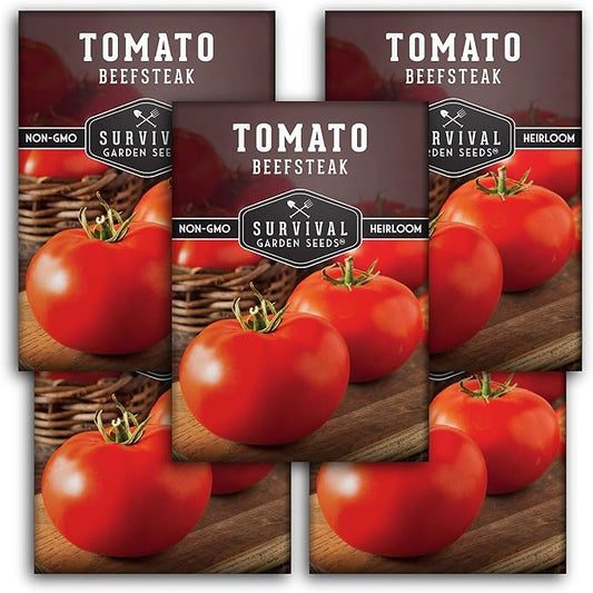 Survival Garden Seeds 5 Packs Beefsteak Tomato Seed for Planting - Packet with Instructions to Plant and Grow Delicious Tomatoes in Your Home Vegetable Garden - Non-GMO Heirloom Variety