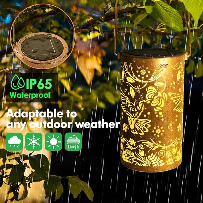 Fabuday Hummingbird Outdoor Solar Lantern Waterproof - Hanging Solar Power Lights Led for Outside, Garden Decor for Patio, Porch, Balcony, Yard and Deck, Gardening Decorations Gifts for Women Mom