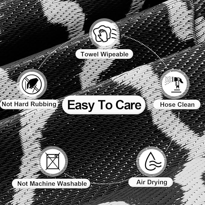 OutdoorLines Outdoor Plastic Area Rugs for Patio 6x9 ft - Reversible Outside Carpet, Stain & UV Resistant RV Mats, Straw Rug for Camping, Deck Garden, Porch and Balcony, Moroccan Black & Light Grey