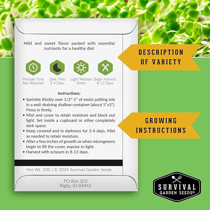 Survival Garden Seeds 1 Pack Clover Microgreens Seeds for Planting & Growing Indoors – Plant Green Leafy Micro Herbs Indoors – Non-GMO Heirloom – Grow a Salad on Your Window Sill