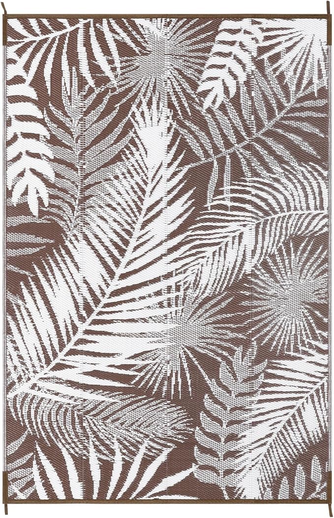 HiiARug Outdoor Rug 6x9Ft Outdoor Plastic Straw Rug Waterproof Outdoor Rugs for Patios Clearance Large Reversible Patio Mat Outdoor Area Rug for Patios Deck Beach RV Camper Backyard,Brown&White