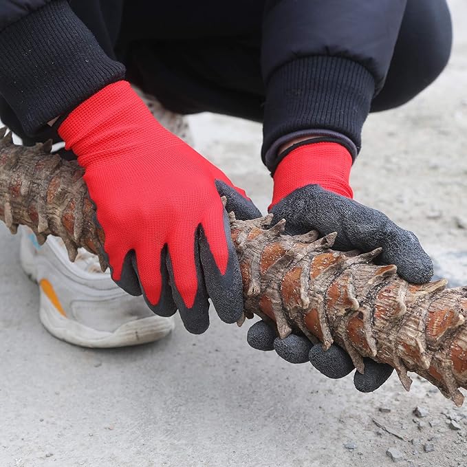 Evridwear Crinkle Latex Rubber Hand Coated Safety Work Gloves for Men Women General Multi Use Construction Warehouse Gardening Assembly Landscaping (XS-Size) 12 Pairs Pack