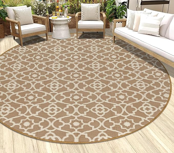 HEBE Outdoor Rug Waterproof 8ft, Plastic Straw Rug Camping Rug, Reversible Outdoor Patio Rugs RV Mat Clearance, Indoor Outside Floor Carpet for Porch,Deck,Camper,Balcony,Backyard