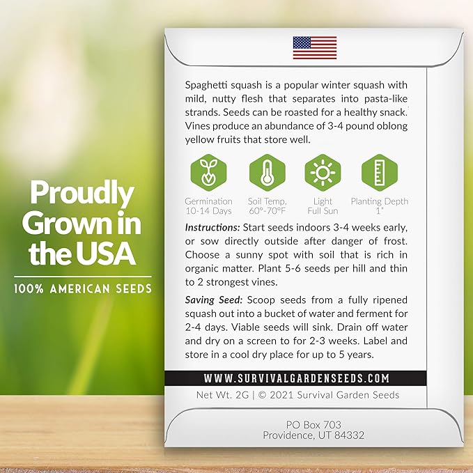 Survival Garden Seeds - Spaghetti Squash Seed for Planting - 3 Packets with Instructions to Plant and Grow Low Carb Healthy Winter Squash in Your Home Vegetable Garden - Non-GMO Heirloom Variety