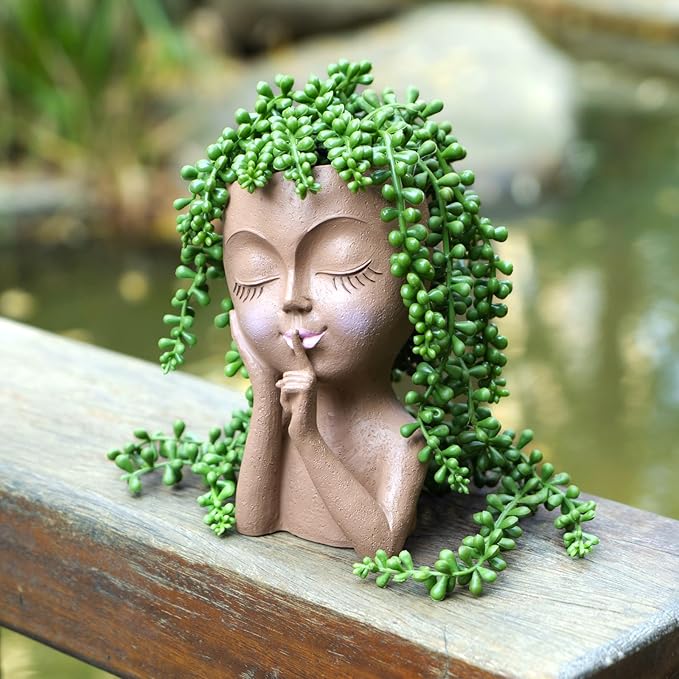 Face Planter Pot Head Planters, Lady Heads Flowerpot, Cute Girl Faces Plant Pot, Quiet Women Succulent Pots for Indoor Outdoor Plants, Modern Vase with Drainage