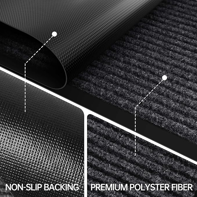 Front Door Mat, Heavy Duty Indoor Outdoor Entrance Door Mat, 72" x 24" Commercial Door Mats for Entryway, Durable Non-Slip Rubber Backing, Low-Profile Welcome Mats for Entry, Gray