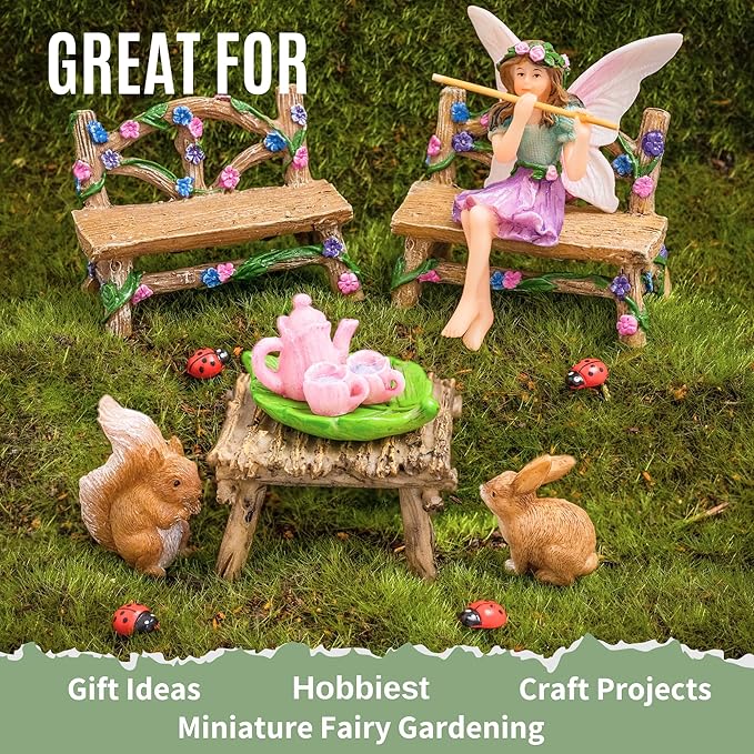 Fairy Garden Accessories Outdoor - Colorful Fairy Garden Starter Kit with a Fairy for a Garden and Miniature Furniture - 14 Piece Set