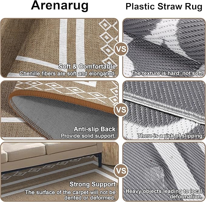 Outdoor Patio Rug, Outside Rectangular Carpet, Moroccan Geometric Rugs, Washable Large Indoor Outdoor Rug 8x10 Mats for RV, Picnic, Backyard, Deck, Balcony, Porch, Beach