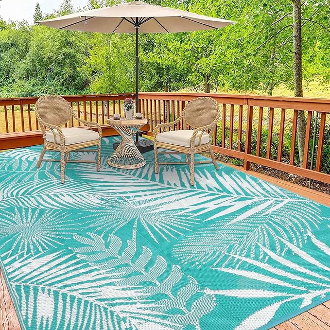 HiiARug Outdoor Rug 6x9Ft Waterproof for Patios Clearance, Reversible Plastic Straw Patio Mat Large Area Rugs RV Mats for Outside Trailers Campers Porch Deck Beach Backyard 