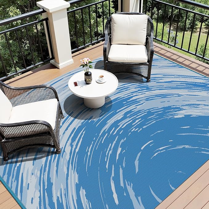COCOER Modern Outdoor Rug 9x12 Reversible-Waterproof Outdoor Patio Rug-Quick Dry Outdoor Area Rugs Indoor Outdoor Rugs-Outside Rug Patio Decor for Porch Deck Balcony Backyard