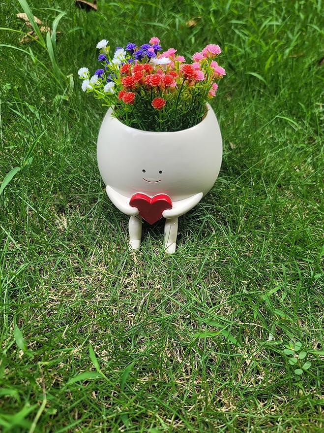 Face Planter Pots Head Cute Resin Cactus for Indoor and Outdoor Face Vase Home Decor Bookshelf Decor Unique Loving Heart Succulent Pots