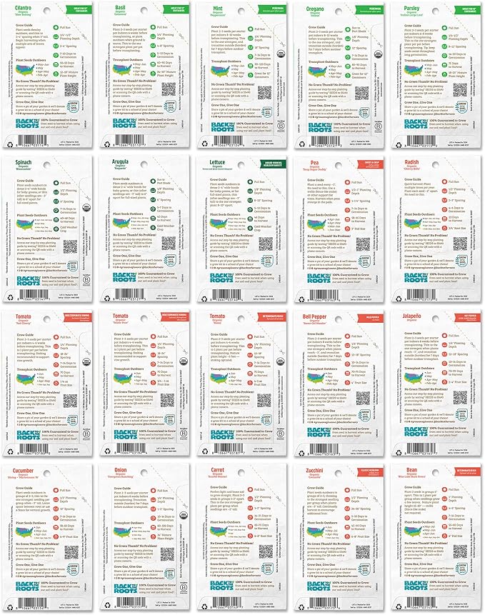 Back to the Roots Organic Seed Bundle - Herbs and Vegetables Variety Pack for Planting - Assorted Non-GMO Seed Mix for Beginner Indoor and Outdoor Gardening, (Pack of 20)