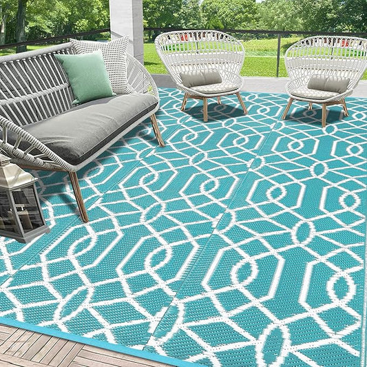 HEBE Outdoor Rug Waterproof 8x10, Reversible Plastic Straw Rug RV Camping Rug, Indoor Outdoor Patio Mat Clearance, Outside Carpet for Porch,Deck,Camper,Balcony,Backyard,Picnic