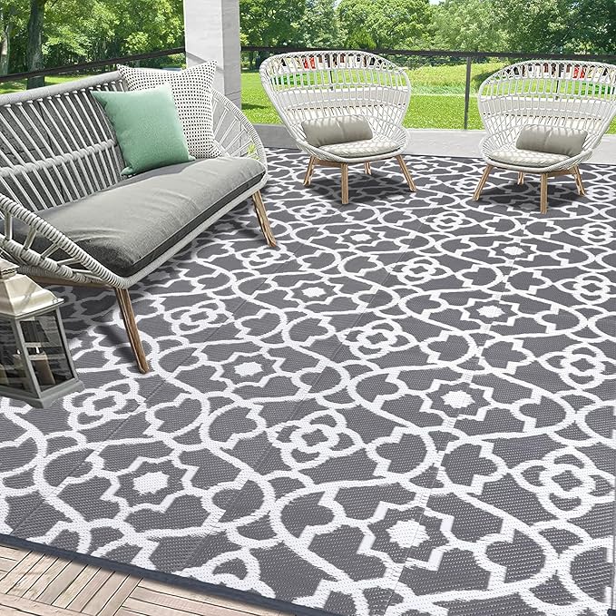 HEBE Outdoor Rug Waterproof 9x12, Plastic Straw Rug Camping Rug, Reversible Outdoor Patio Rugs RV Mat Clearance, Indoor Outside Floor Carpet for Porch,Deck,Camper,Balcony,Backyard