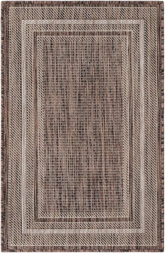 Unique Loom Outdoor Border Collection Area Rug - Soft Border (2' x 3' 1" Rectangle, Brown/ Ivory)