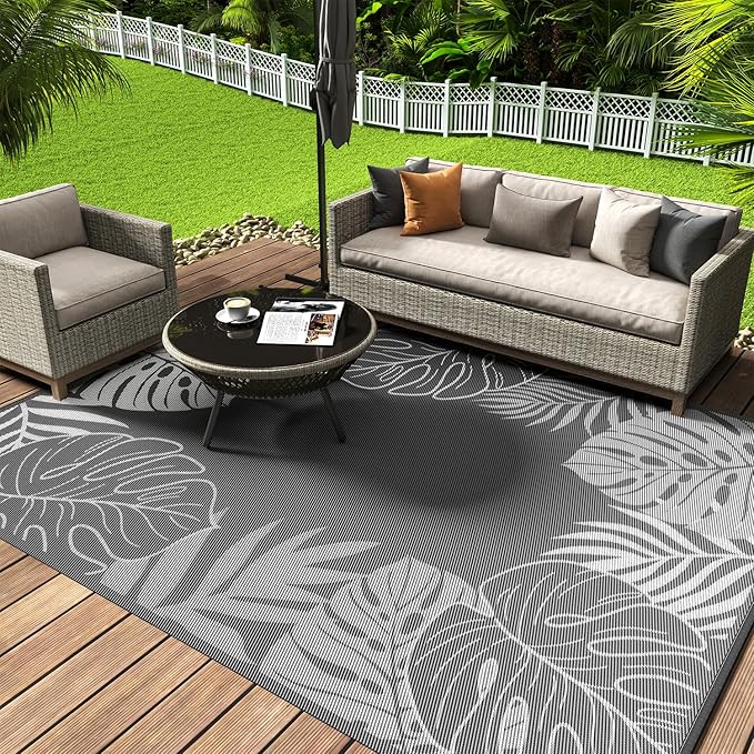 COCOER Tropical Outdoor Rug 6x9 Reversible-Waterproof Patio Rug-Quick Dry Outdoor Carpet-Outdoor Area Rugs Indoor Outdoor Rugs-Outside Rug Patio Decor for Porch Deck Balcony Backyard