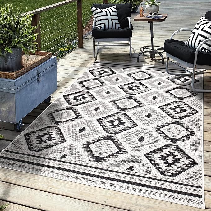 Keen Home Design Outdoor Rug - 8x10 Washable Indoor/Outdoor Rug for Patio, Balcony, Kitchen, Garden, Beach, Deck and Porch. Size: 7'9" x 10'2"