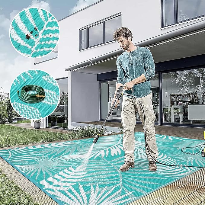 HiiARug Outdoor Rug 6x9Ft Waterproof for Patios Clearance, Reversible Plastic Straw Patio Mat Large Area Rugs RV Mats for Outside Trailers Campers Porch Deck Beach Backyard 
