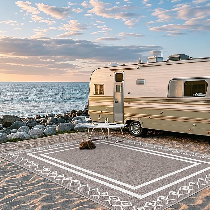 Outdoor Patio Rug, Outside Rectangular Carpet, Moroccan Geometric Rugs, Washable Large Indoor Outdoor Rug Mats for RV, Picnic, Backyard, Deck, Balcony, Porch, Beach 5'x8'