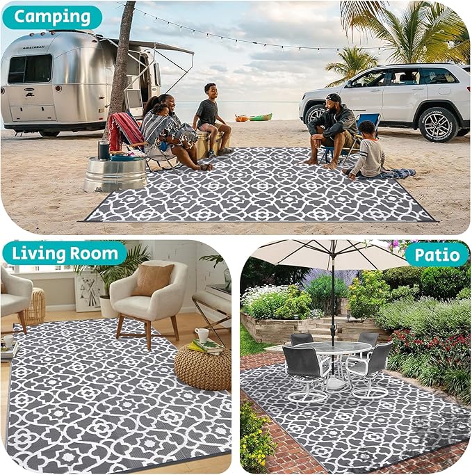 HEBE Outdoor Rug Waterproof 6x9, Plastic Straw Rug Camping Rug, Reversible Outdoor Patio Rugs RV Mat Clearance, Indoor Outside Floor Carpet for Porch,Deck,Camper,Balcony,Backyard
