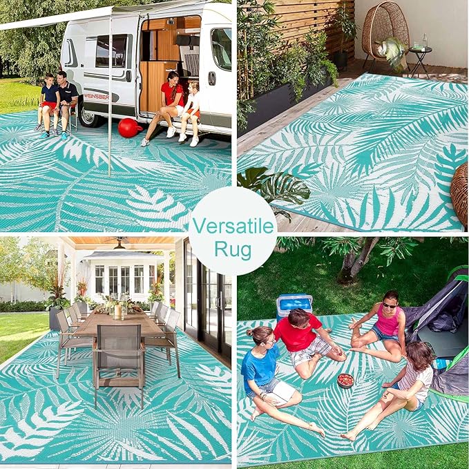 HiiARug Outdoor Rug 6x9Ft Waterproof for Patios Clearance, Reversible Plastic Straw Patio Mat Large Area Rugs RV Mats for Outside Trailers Campers Porch Deck Beach Backyard 