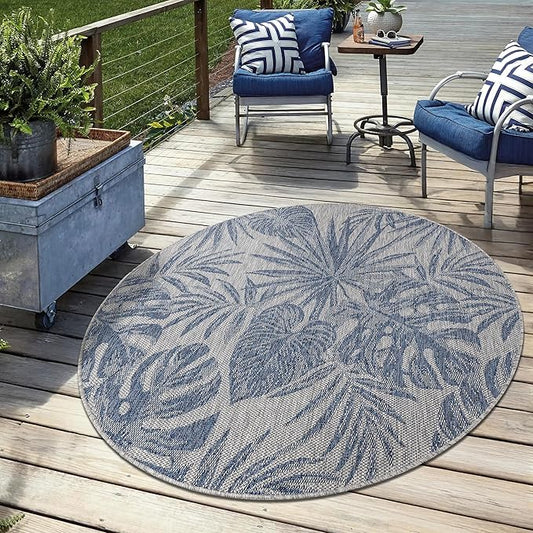Keen Home Design Terrace Outdoor Round Rug - 5ft Round Washable Indoor/Outdoor Rug for Patio, Kitchen, Balcony, Beach, Garden, Deck and Porch, Size: 5'3" Round